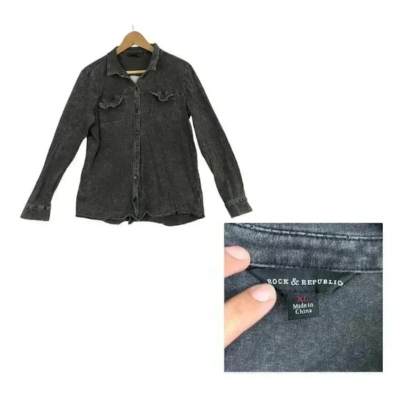 Charcoal Open Back Acid Wash Top Blouse Soft XL Soft Rock & Republic - Picture 7 of 10